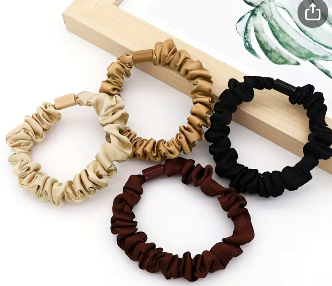 Set of 4 Satin Elastic Hair Scrunchies