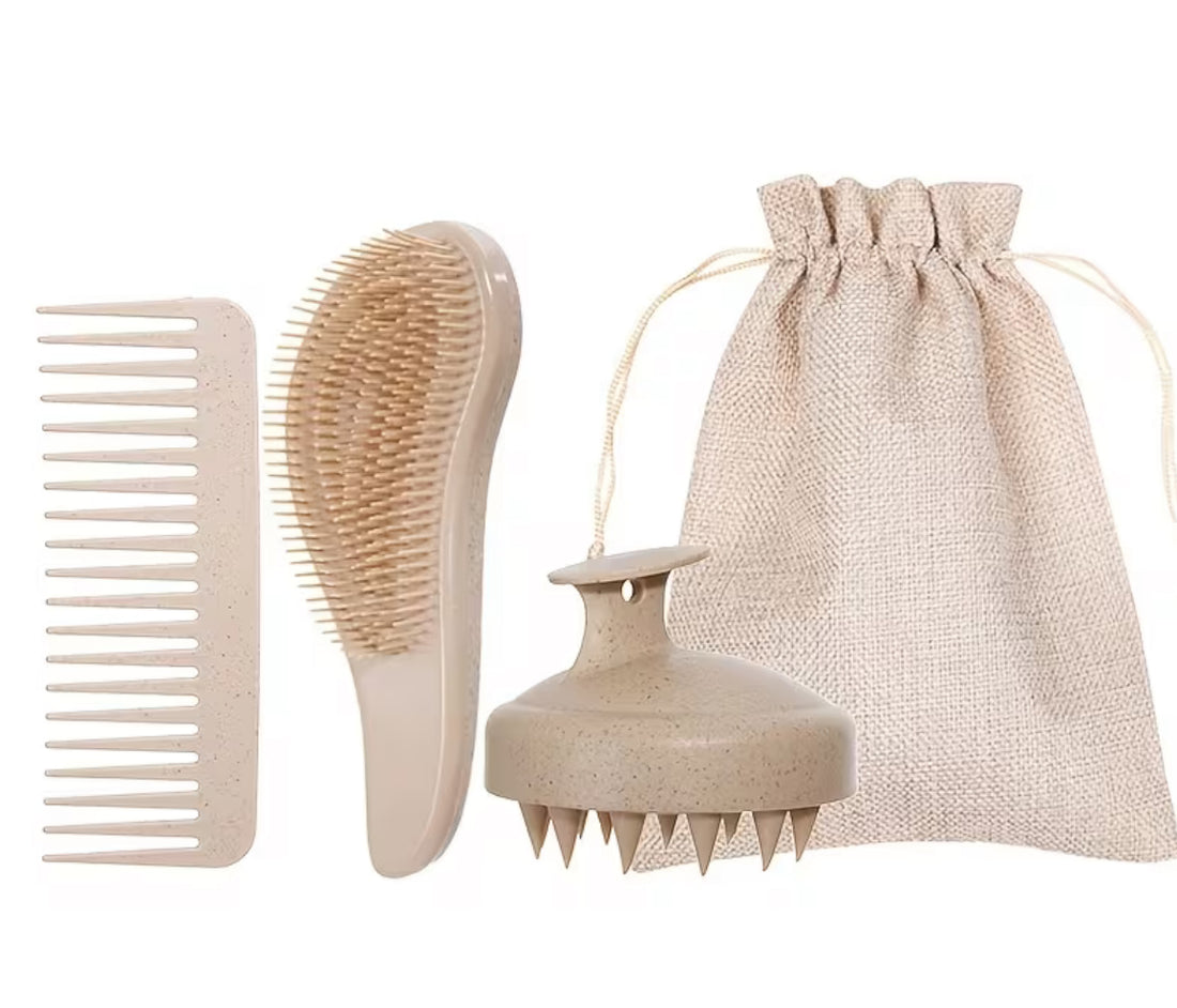 4pcs Wheat Straw Hair Care Set with Scalp Massager
