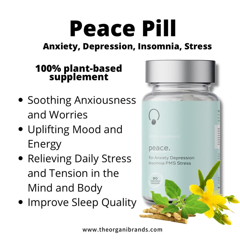 Peaceful scene with Peace Pills – Natural Relief for Anxiety, Insomnia, PMS, and Depression