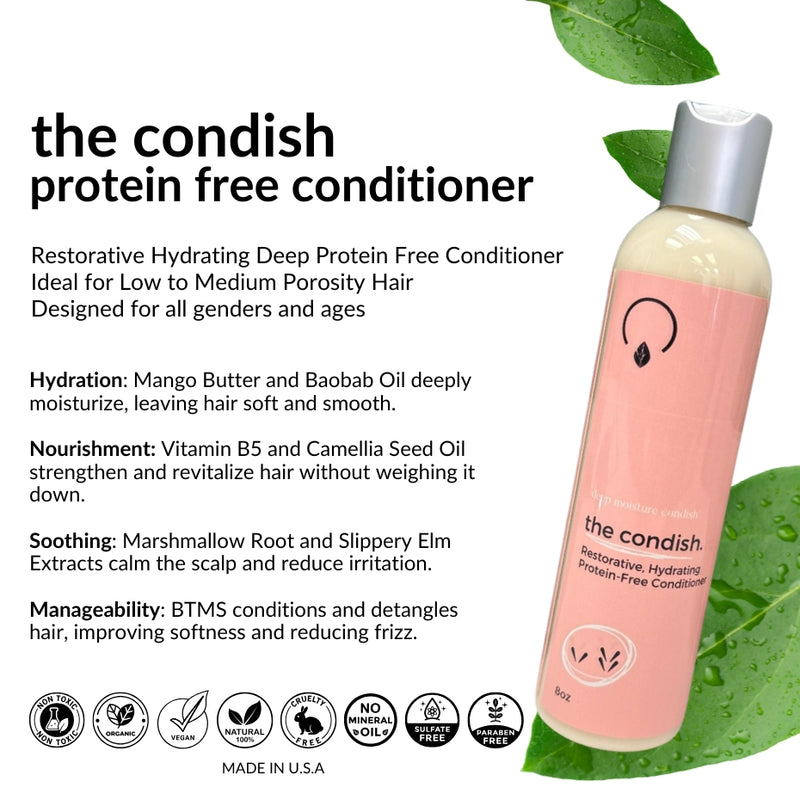 Lightweight, creamy texture of The Condish Protein-Free Conditioner for easy detangling and deep hydration without buildup.