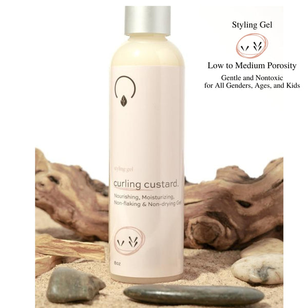 Curling Custard Gel for Low to Medium Porosity Hair – Lightweight, plant-based styling gel for soft, defined, and frizz-free curls.

