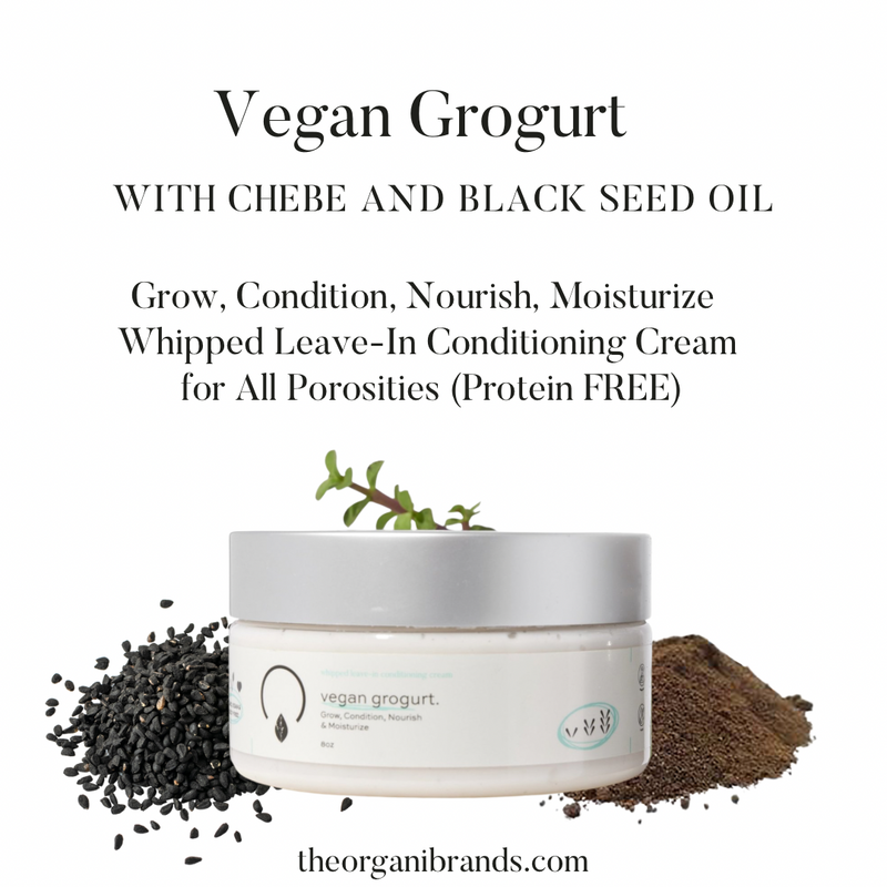 A bowl of Vegan GroGurt, a plant-based delight featuring the richness of Chebe and Black Seed Oil, a harmonious blend for a delicious and nutritious treat