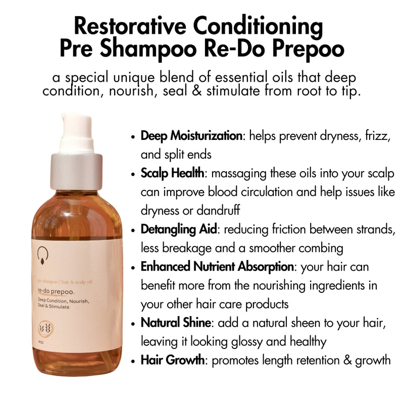 Deep Conditioning Restorative Treatment – Heavy oil blend for repairing damage, promoting length retention, and supporting healthy strands for medium to high porosity hair.

