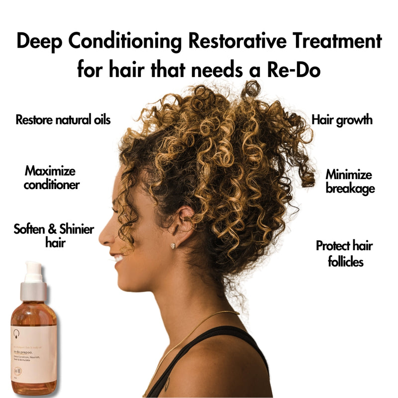 Deep Conditioning Restorative Treatment – Heavy oil blend for repairing damage, promoting length retention, and supporting healthy strands for medium to high porosity hair.

