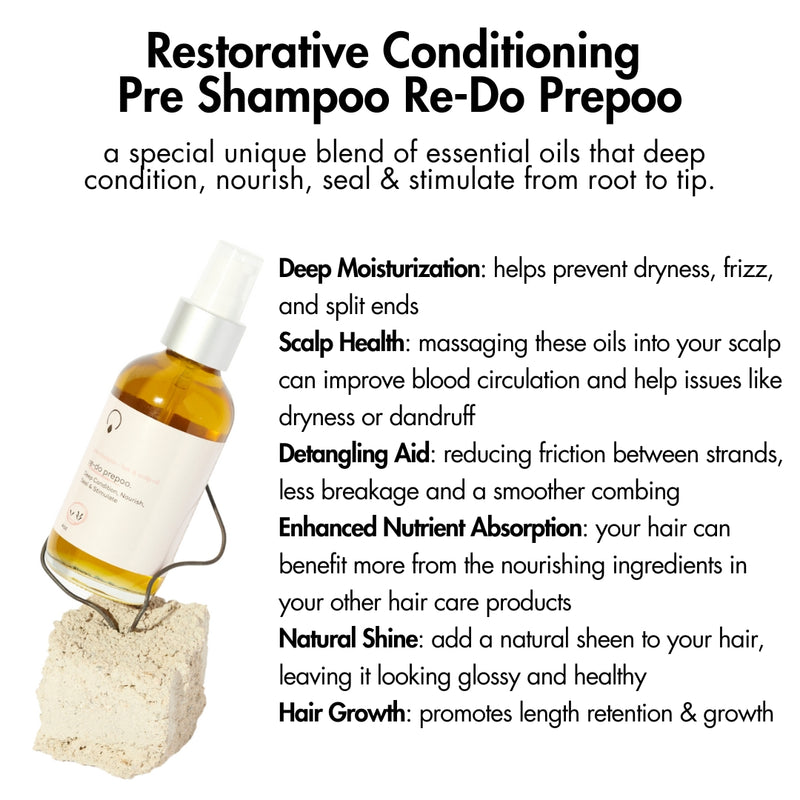 Deep Conditioning Restorative Treatment – Heavy oil blend for repairing damage, promoting length retention, and strengthening low to medium porosity hair.

