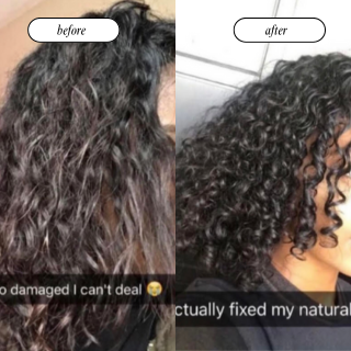 Before and after hair growth results using Grow Diamond Bundle on heat-damaged hair