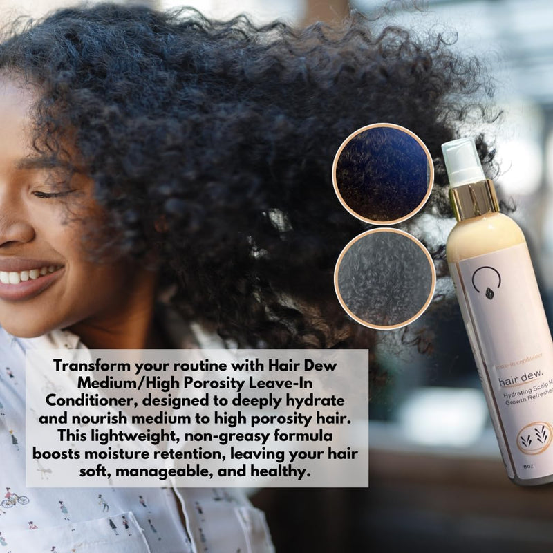 Leave-In Conditioner for Medium to High Porosity Hair – Lightweight mist that hydrates, protects from heat & UV damage, and promotes healthy growth with organic, vegan ingredients.

