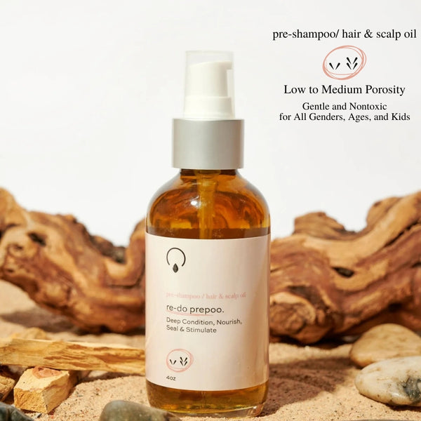 Deep Conditioning Restorative Treatment – Heavy oil blend for repairing damage, promoting length retention, and strengthening low to medium porosity hair.

