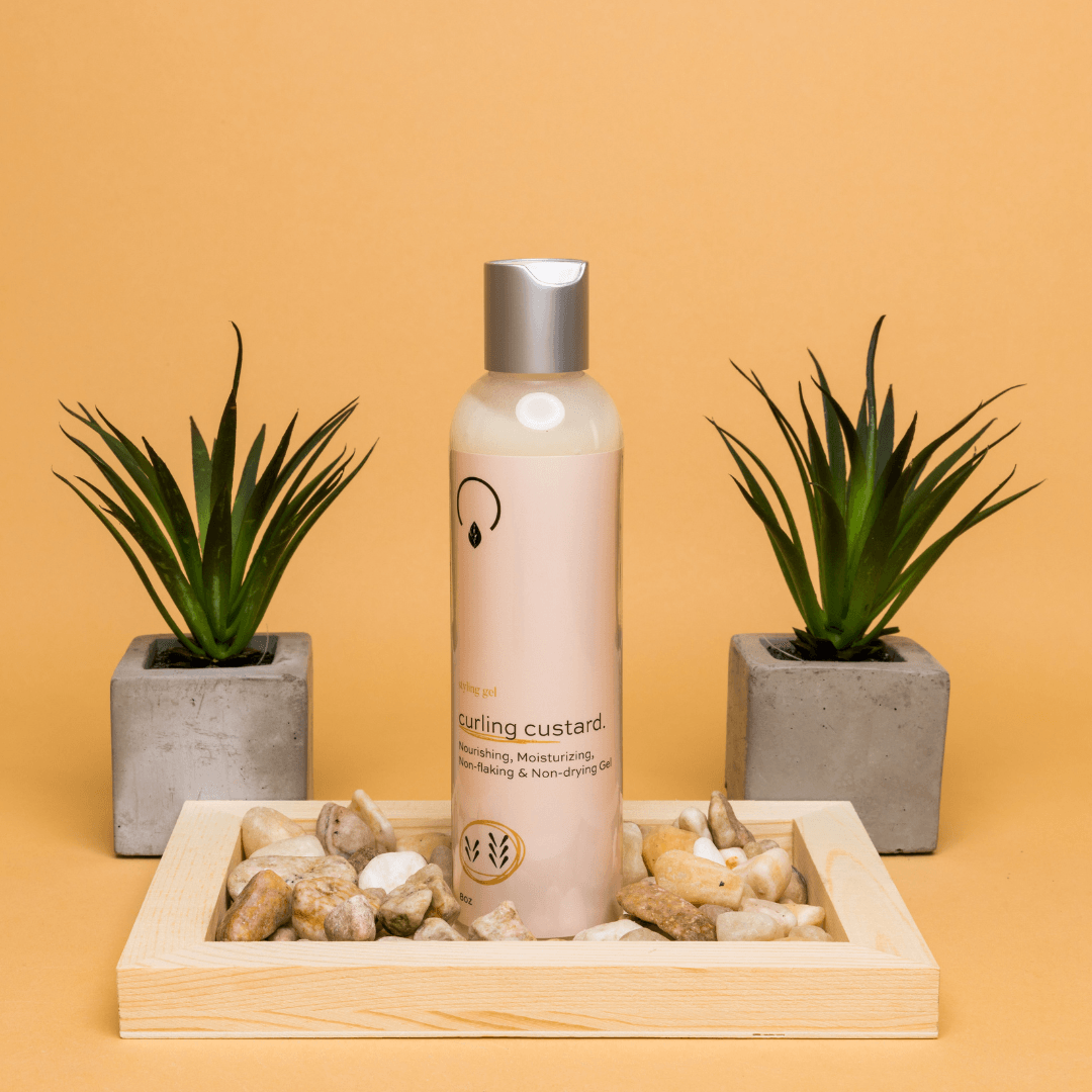 Gel for Medium to High Porosity Hair – Curling Custard Gel for long-lasting curl definition, hydration, and frizz control. Lightweight, non-flaking, and made with organic, vegan ingredients.

